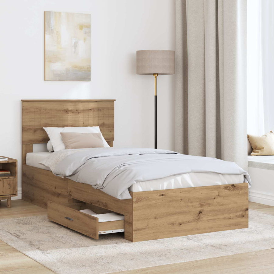 Bedframe met hoofdeinde Artisan Eiken 90 x 200 cm Bewerkt hout