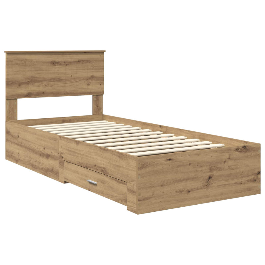 Bedframe met hoofdeinde Artisan Eiken 90 x 200 cm Bewerkt hout