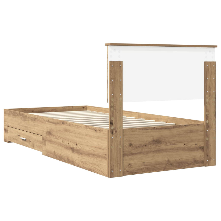 Bedframe met hoofdeinde Artisan Eiken 90 x 200 cm Bewerkt hout
