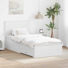 Bedframe 90x190 cm wit bewerkt hout met lade hoofdeinde