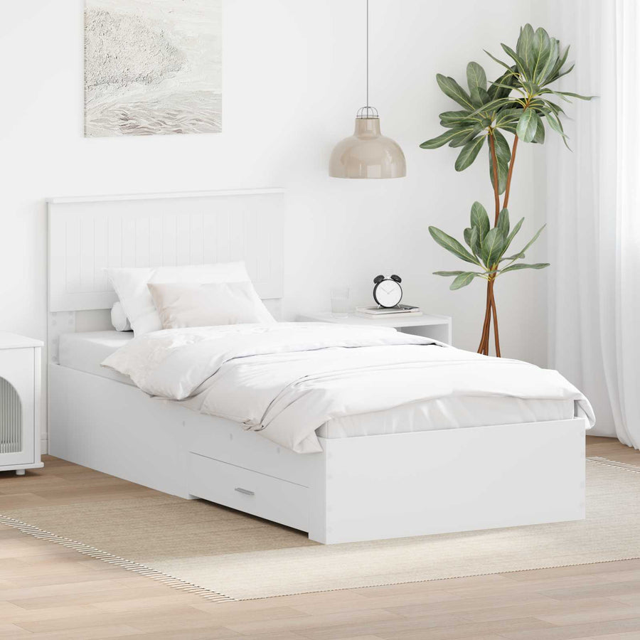 Bedframe met hoofdeinde met lade Wit 90 x 190 cm Bewerkt hout