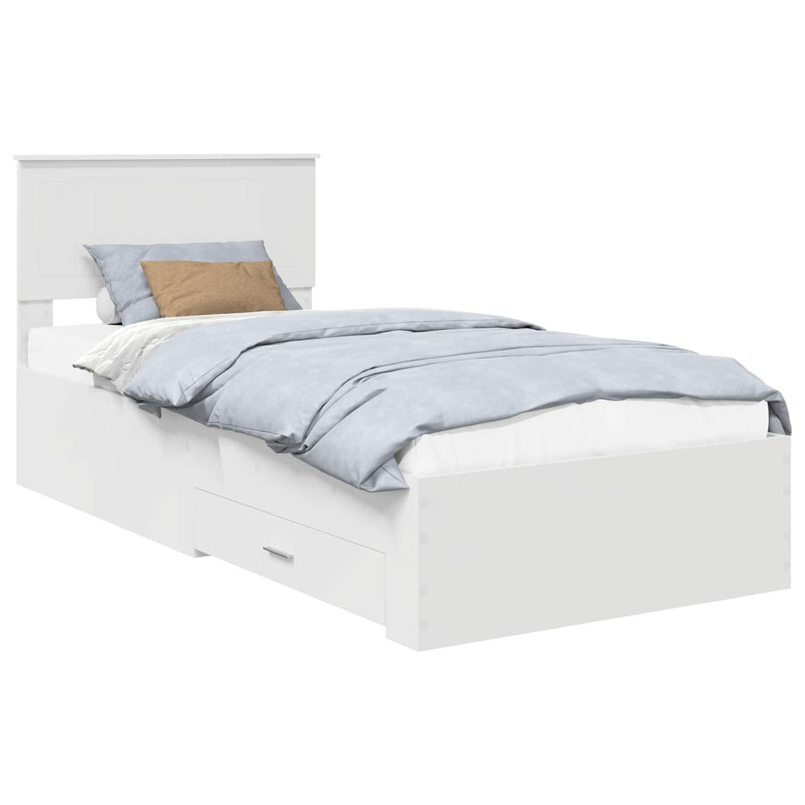 Bedframe met hoofdeinde met lade Wit 90 x 190 cm Bewerkt hout