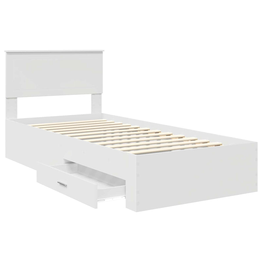 Bedframe met hoofdeinde met lade Wit 90 x 190 cm Bewerkt hout
