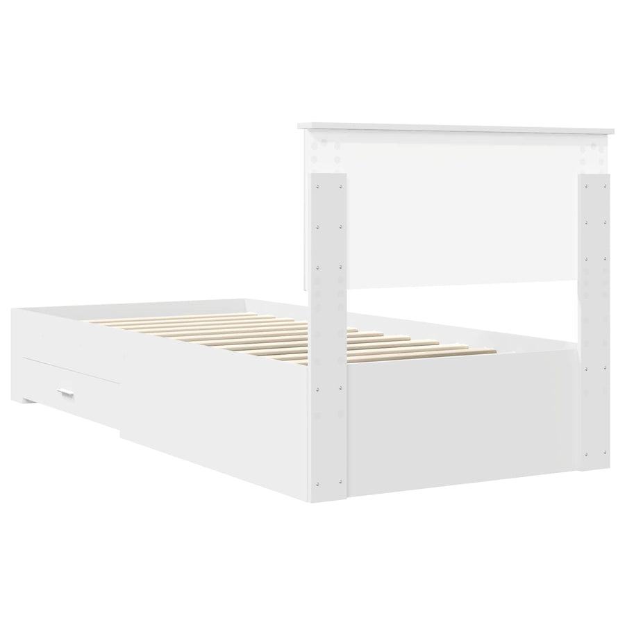 Bedframe met hoofdeinde met lade Wit 90 x 190 cm Bewerkt hout