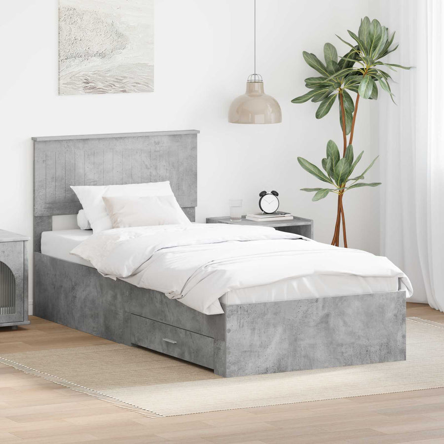 Bedframe met hoofdeinde Beton Grijs 90 x 190 cm Bewerkt hout