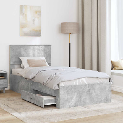 Bedframe met hoofdeinde Beton Grijs 90 x 190 cm Bewerkt hout