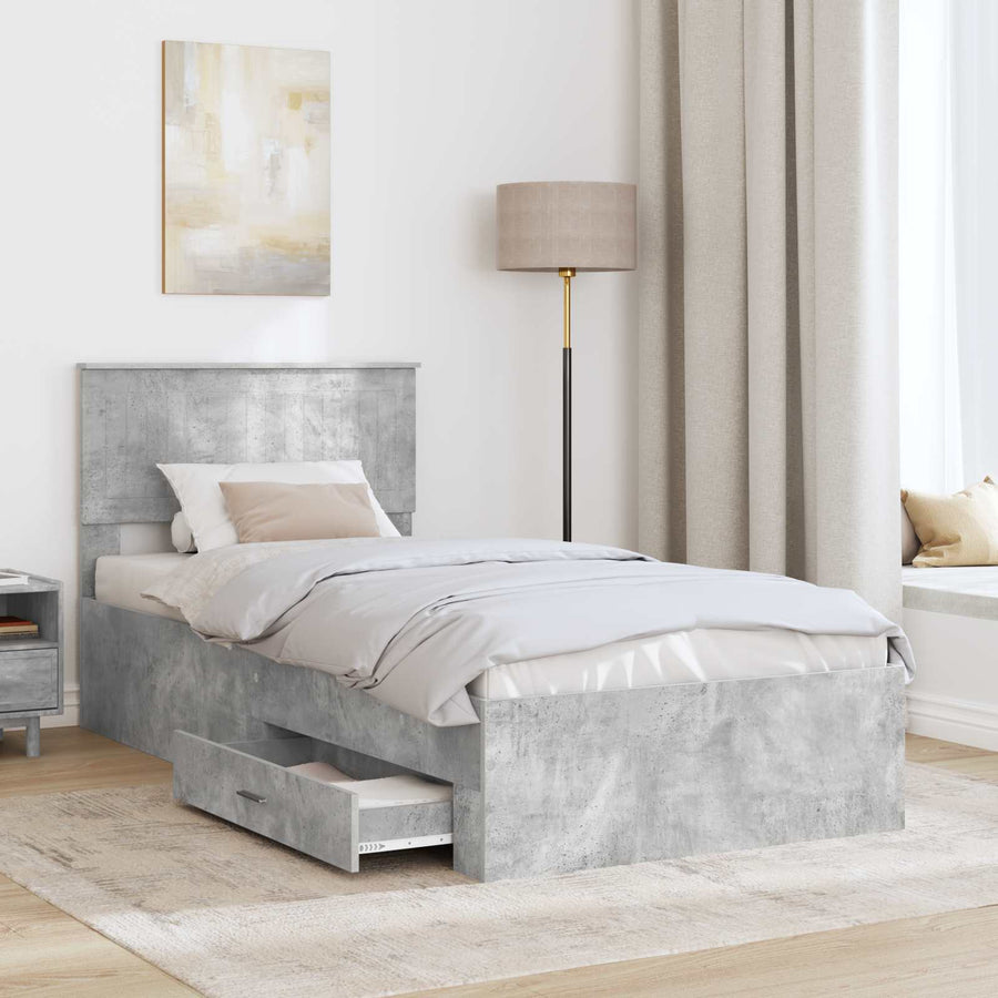 Bedframe met hoofdeinde Beton Grijs 90 x 190 cm Bewerkt hout