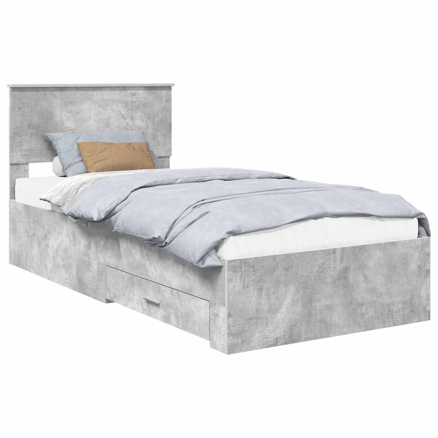 Bedframe met hoofdeinde Beton Grijs 90 x 190 cm Bewerkt hout