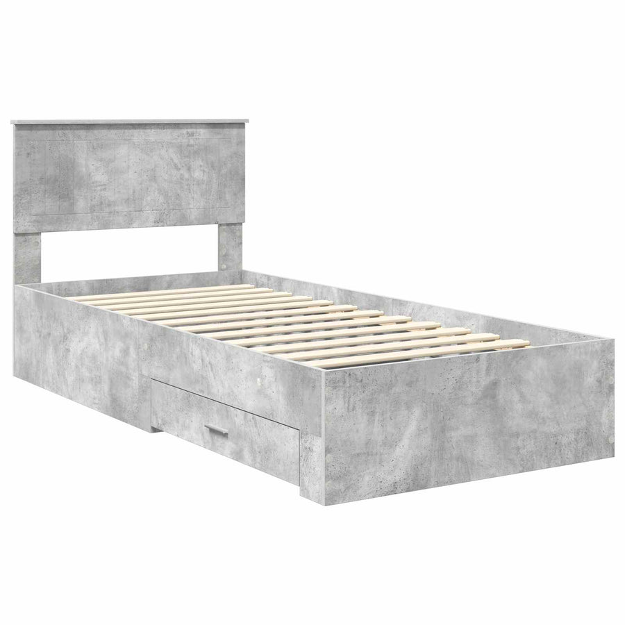 Bedframe met hoofdeinde Beton Grijs 90 x 190 cm Bewerkt hout