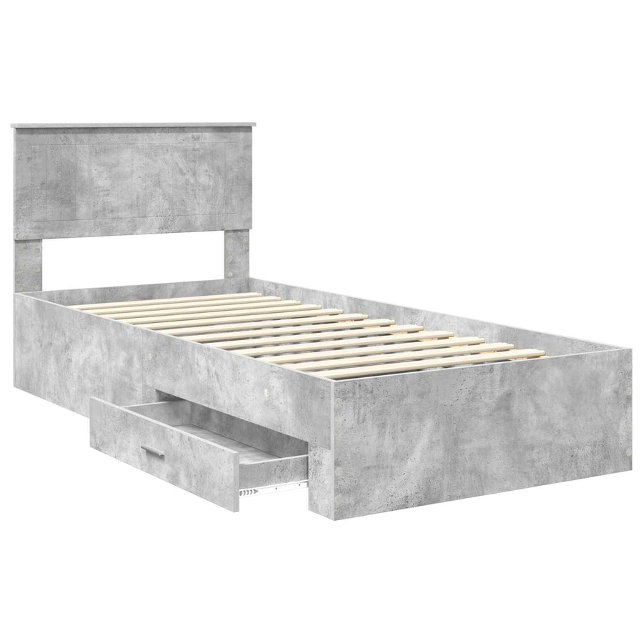 Bedframe met hoofdeinde Beton Grijs 90 x 190 cm Bewerkt hout