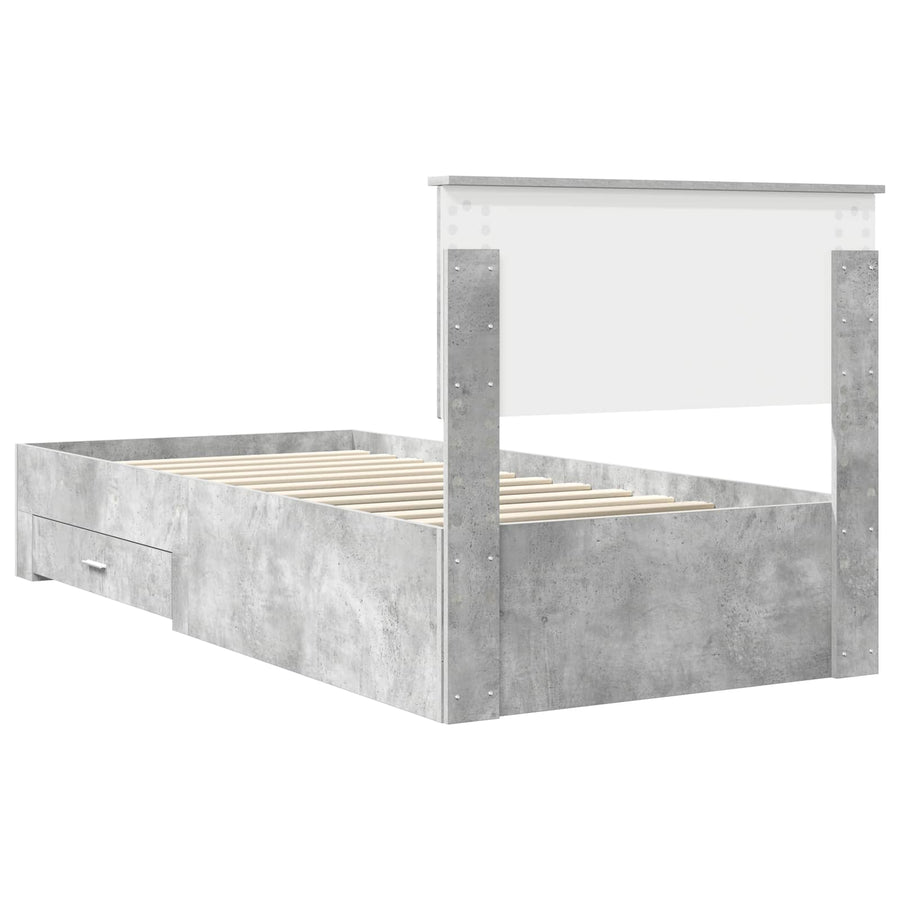 Bedframe met hoofdeinde Beton Grijs 90 x 190 cm Bewerkt hout
