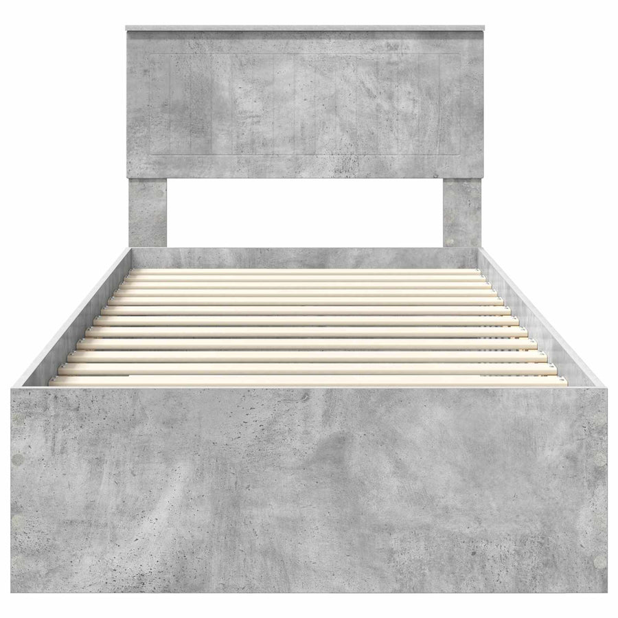 Bedframe met hoofdeinde Beton Grijs 90 x 190 cm Bewerkt hout