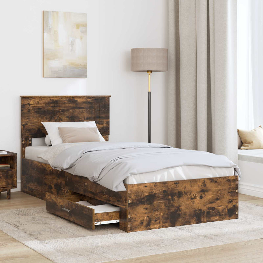 Bedframe met hoofdeinde Gerookt eiken 90 x 190 cm Bewerkt hout