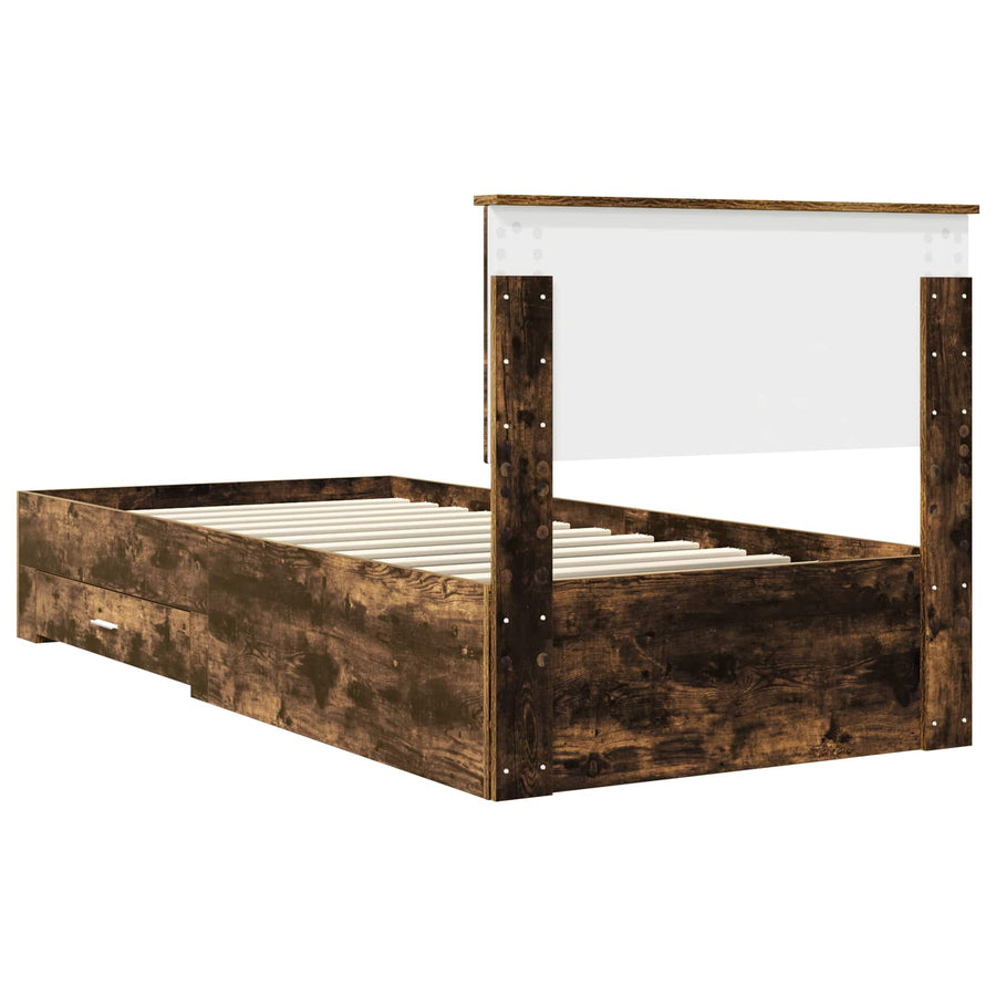Bedframe met hoofdeinde Gerookt eiken 90 x 190 cm Bewerkt hout