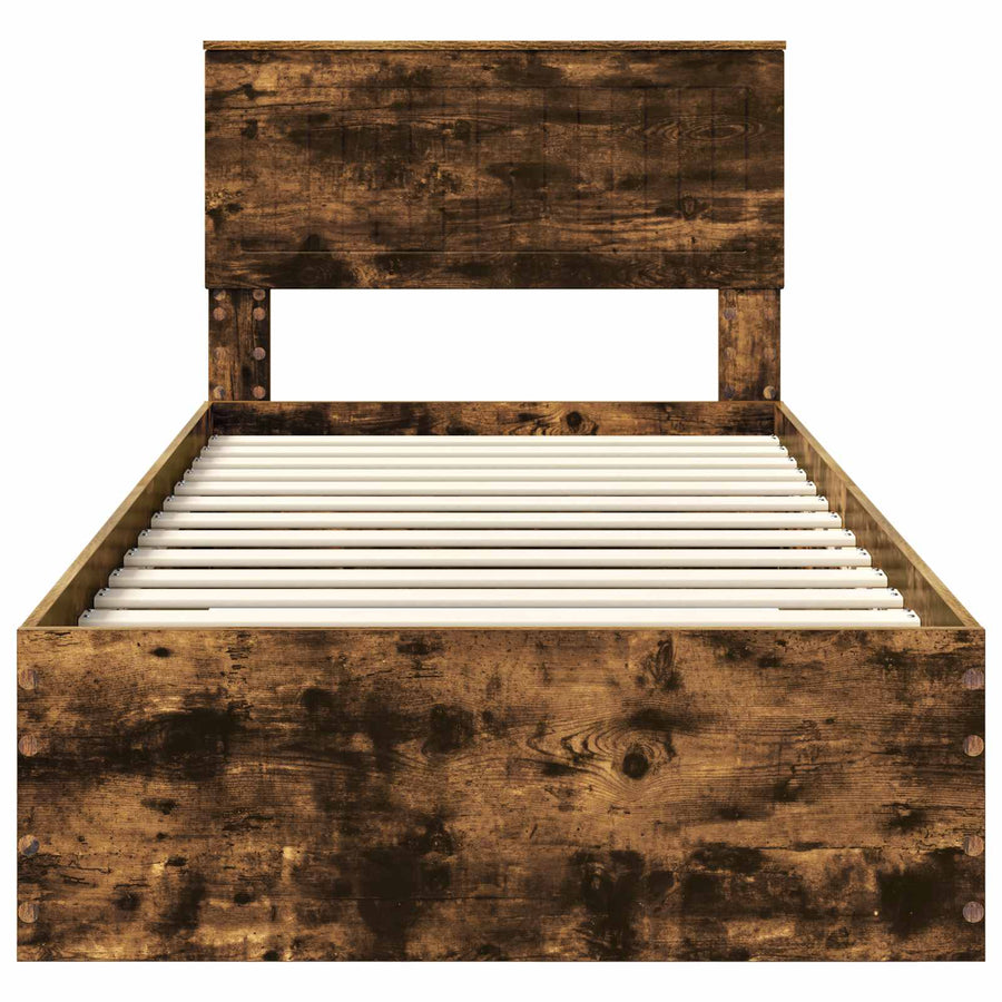 Bedframe met hoofdeinde Gerookt eiken 90 x 190 cm Bewerkt hout