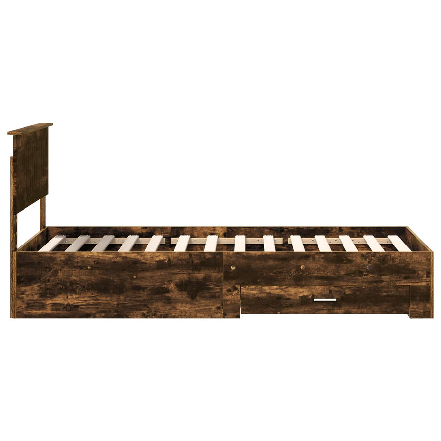 Bedframe met hoofdeinde Gerookt eiken 90 x 190 cm Bewerkt hout