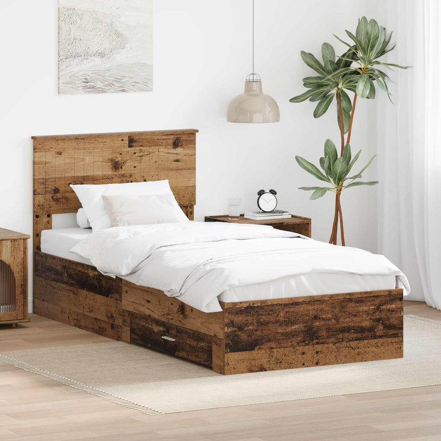 Bedframe met hoofdeinde Oudhout 90 x 190 cm Bewerkt hout