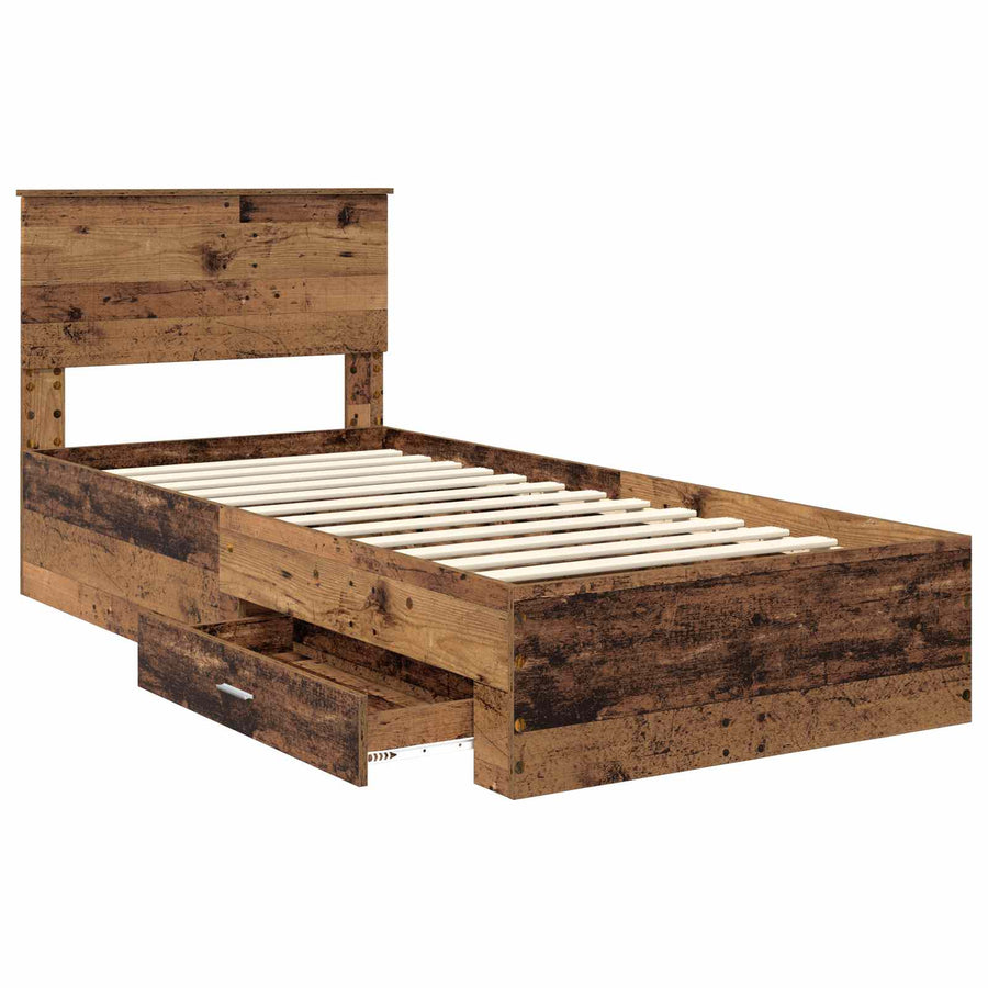 Bedframe met hoofdeinde Oudhout 90 x 190 cm Bewerkt hout