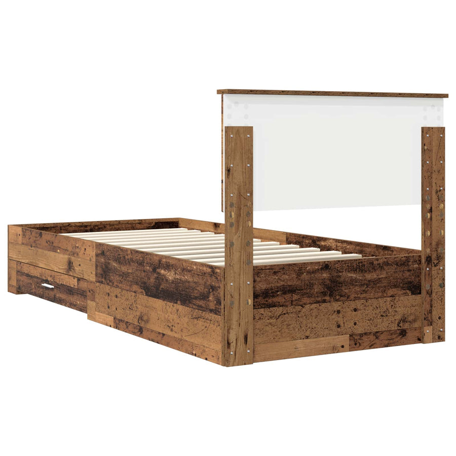 Bedframe met hoofdeinde Oudhout 90 x 190 cm Bewerkt hout