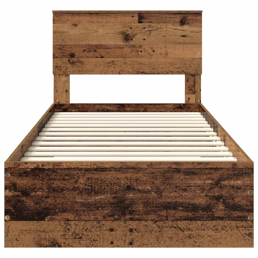 Bedframe met hoofdeinde Oudhout 90 x 190 cm Bewerkt hout