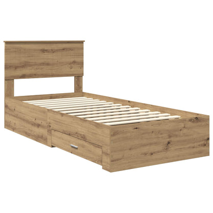 Bedframe met hoofdeinde Artisan Eiken 90 x 190 cm Bewerkt hout