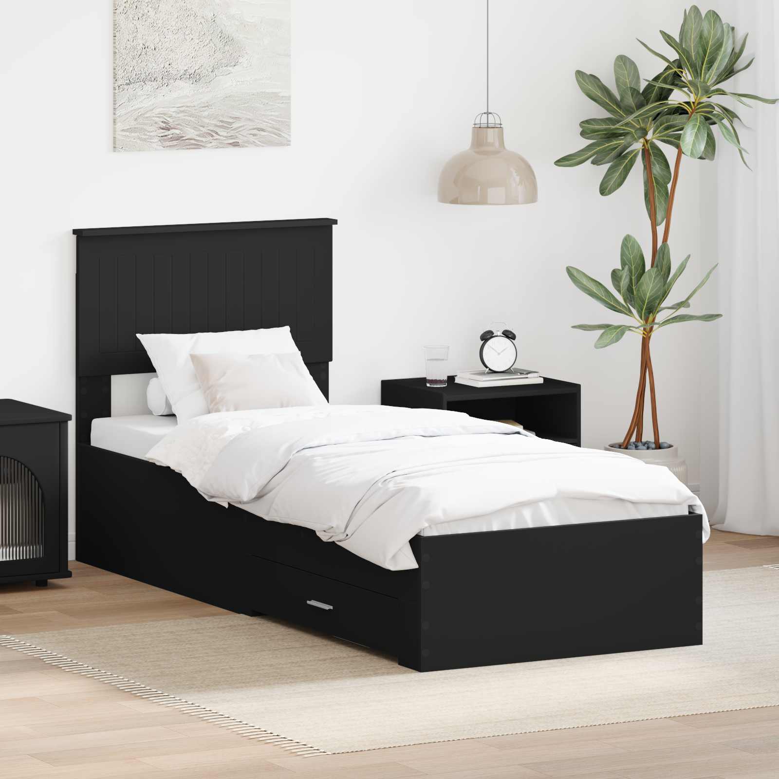 Bedframe met lade Zwart en Zilver 75 x 190 cm Bewerkt hout