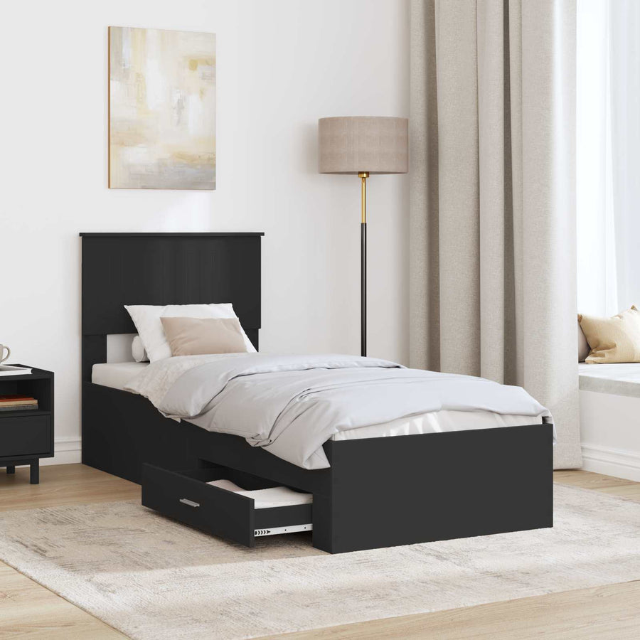 Bedframe met lade Zwart en Zilver 75 x 190 cm Bewerkt hout