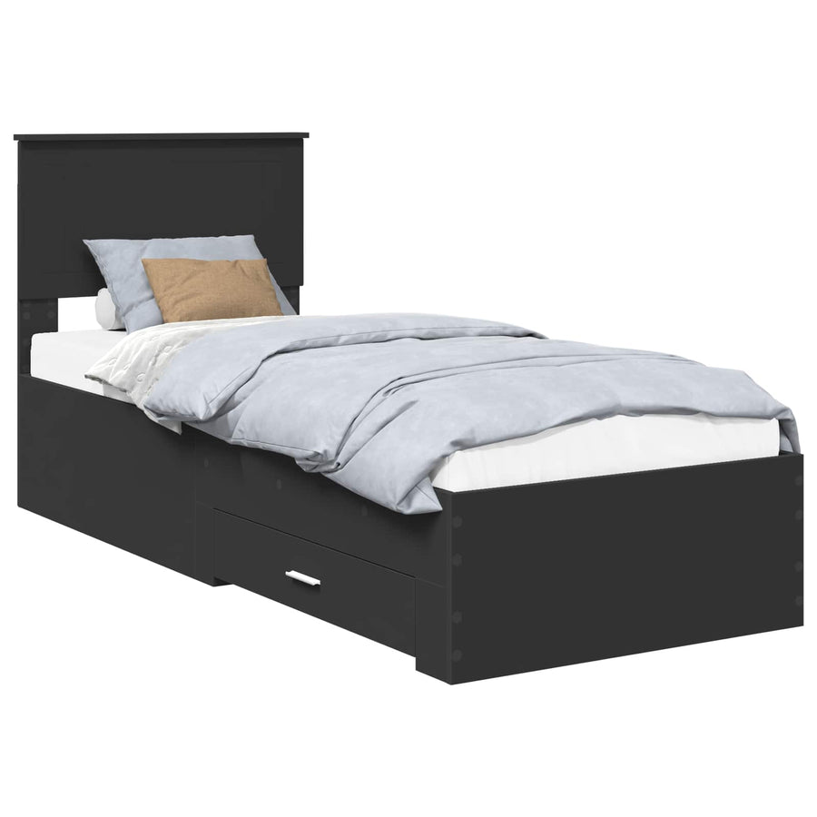 Bedframe met lade Zwart en Zilver 75 x 190 cm Bewerkt hout
