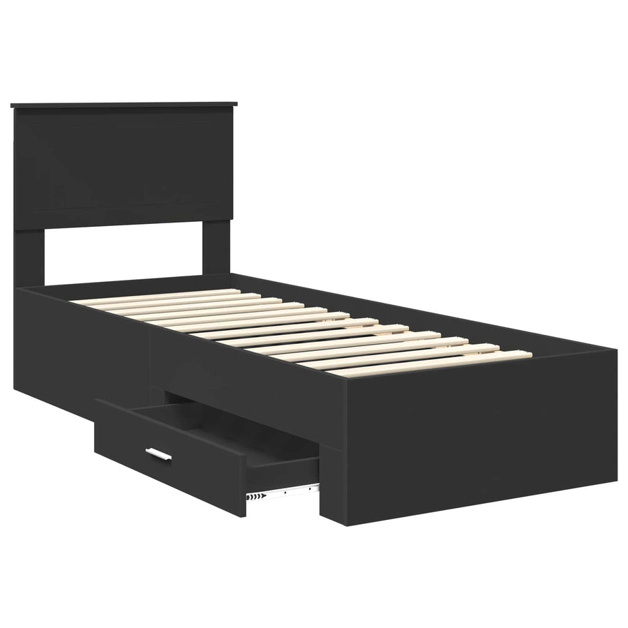 Bedframe met lade Zwart en Zilver 75 x 190 cm Bewerkt hout