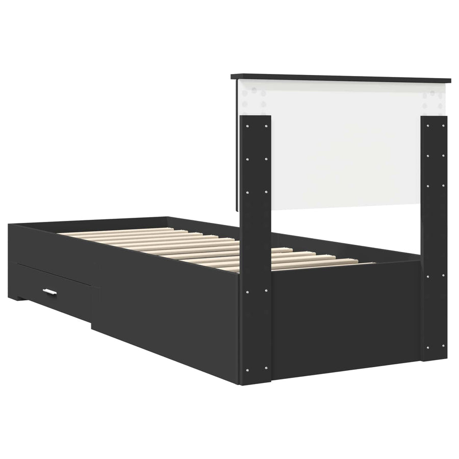 Bedframe met lade Zwart en Zilver 75 x 190 cm Bewerkt hout