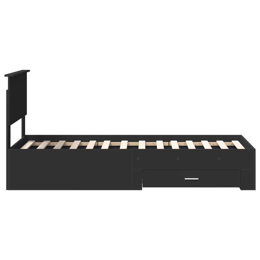 Bedframe met lade Zwart en Zilver 75 x 190 cm Bewerkt hout