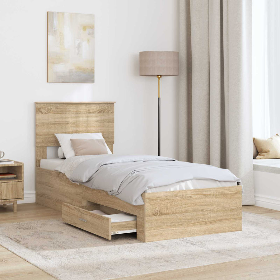 Bedframe Sonoma Eiken en Zilver 75 x 190 cm Bewerkt hout