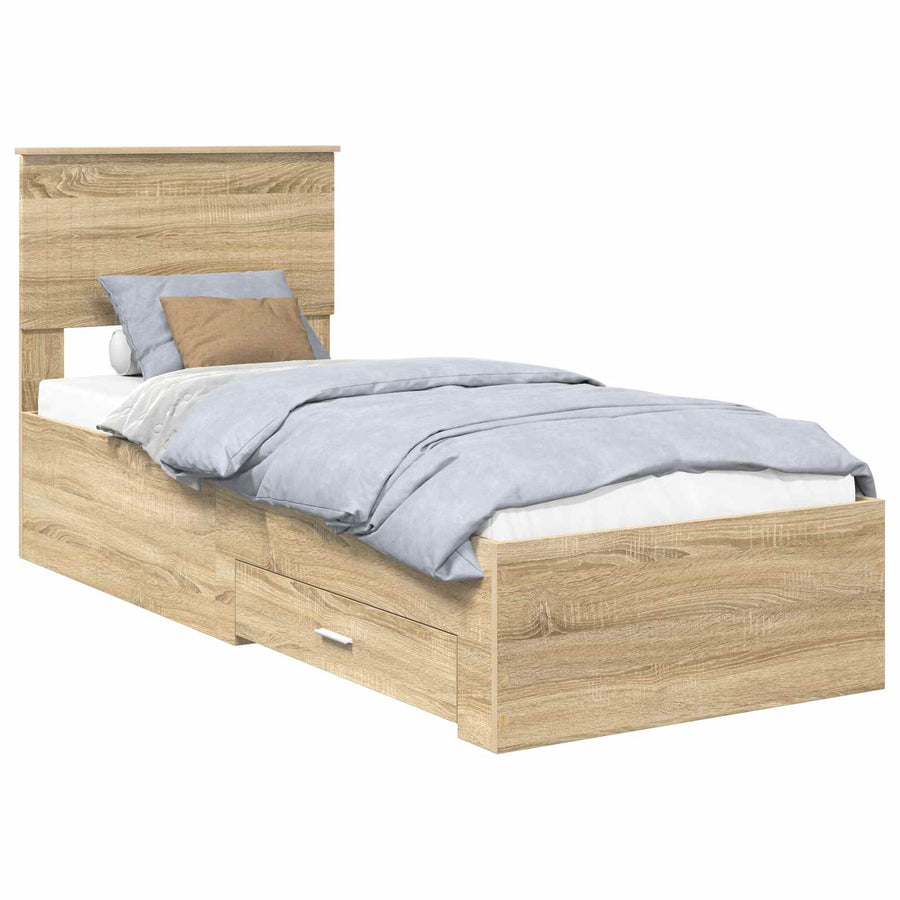 Bedframe Sonoma Eiken en Zilver 75 x 190 cm Bewerkt hout
