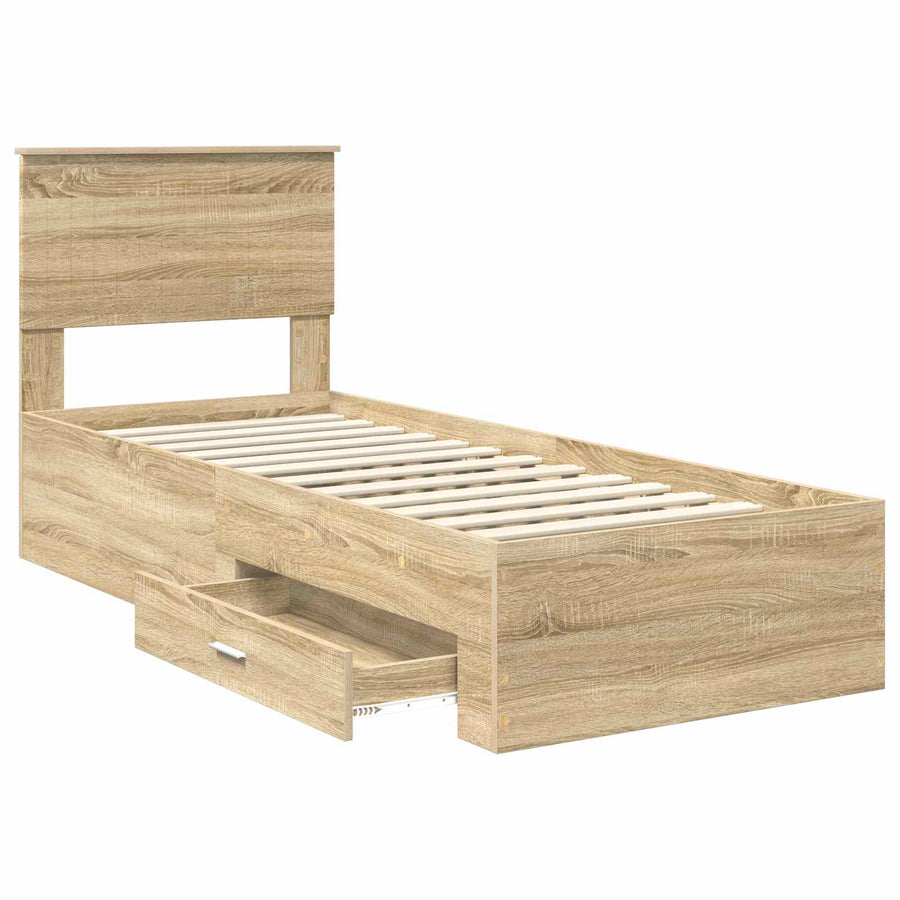 Bedframe Sonoma Eiken en Zilver 75 x 190 cm Bewerkt hout