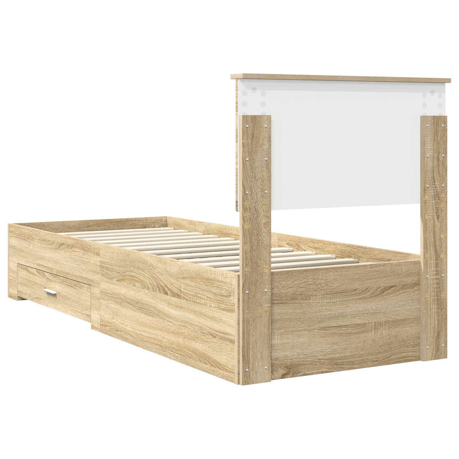 Bedframe Sonoma Eiken en Zilver 75 x 190 cm Bewerkt hout