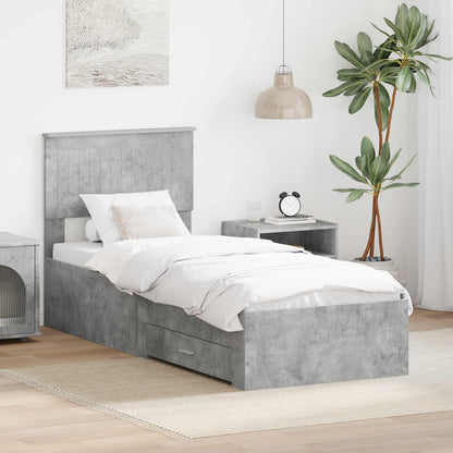 Bedframe Beton Grijs en Zilver 75 x 190 cm Bewerkt hout