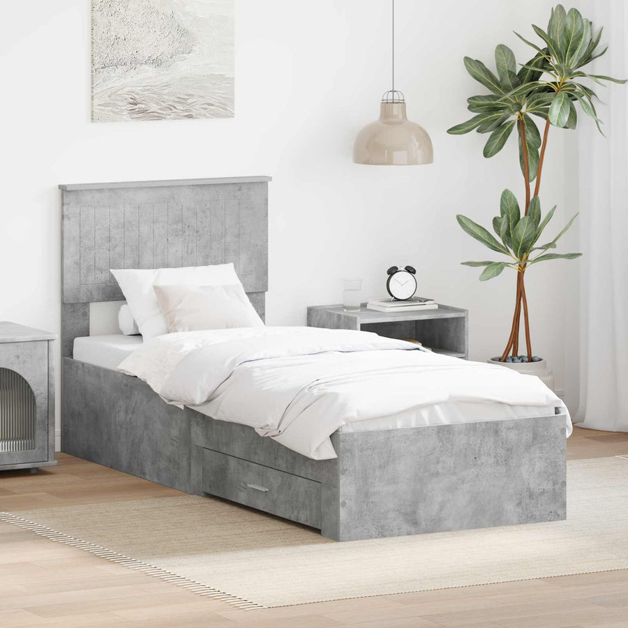 Bedframe Beton Grijs en Zilver 75 x 190 cm Bewerkt hout