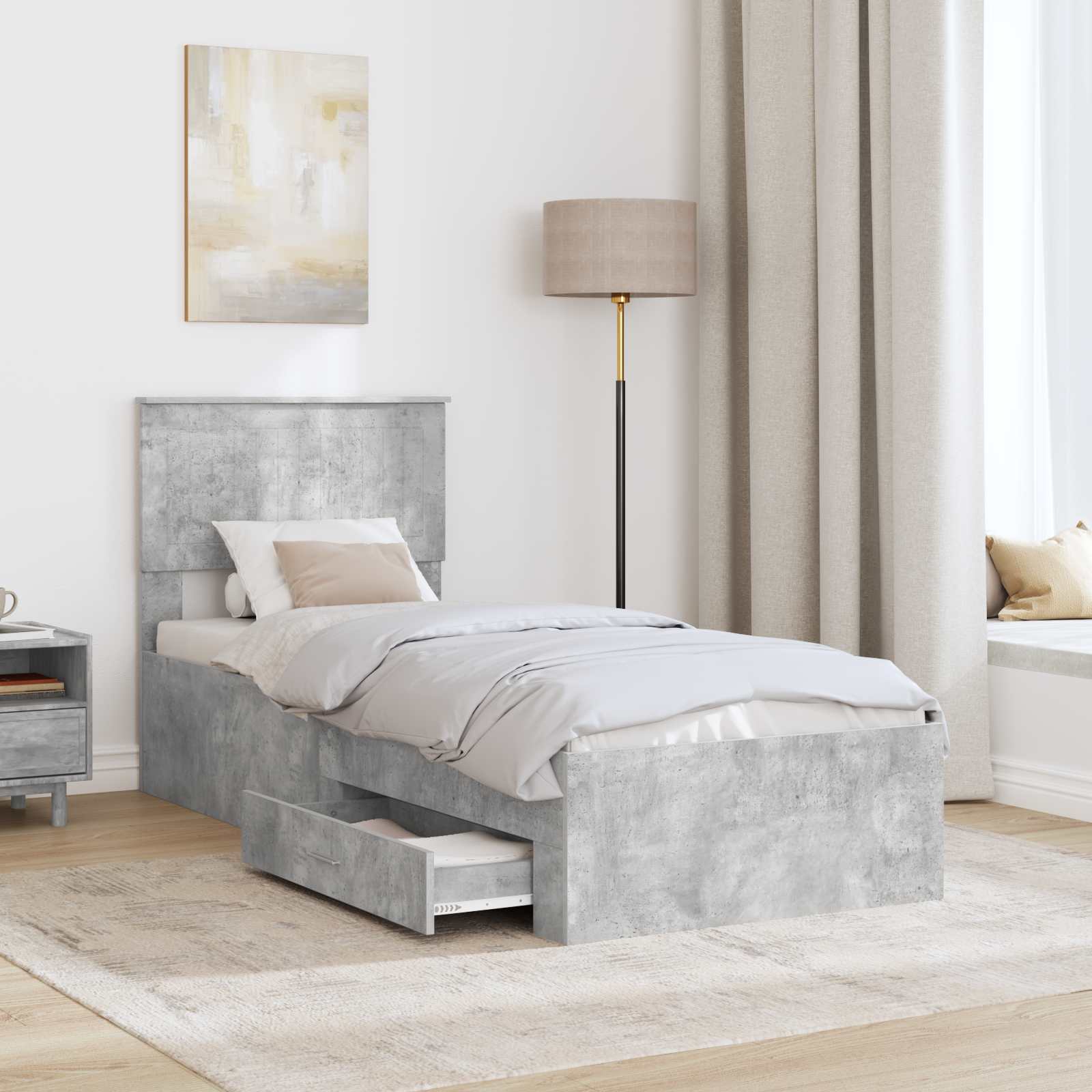 Bedframe Beton Grijs en Zilver 75 x 190 cm Bewerkt hout