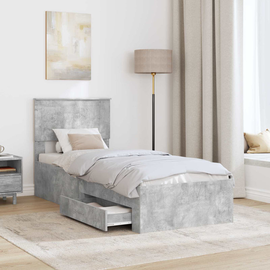 Bedframe Beton Grijs en Zilver 75 x 190 cm Bewerkt hout