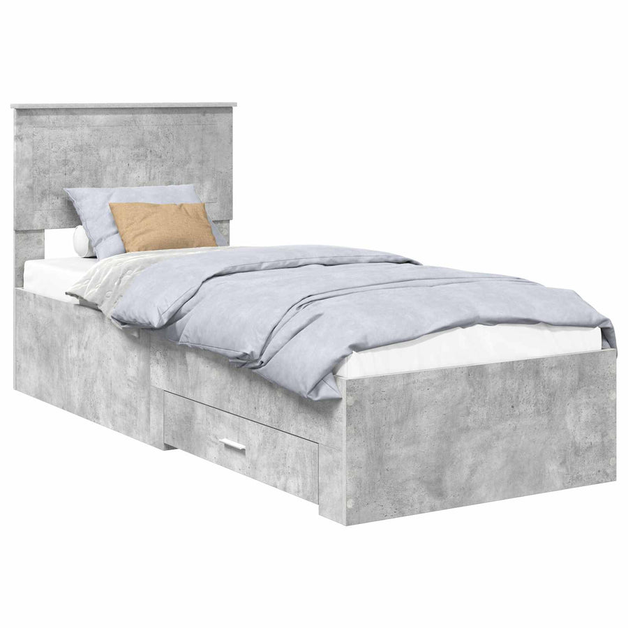 Bedframe Beton Grijs en Zilver 75 x 190 cm Bewerkt hout