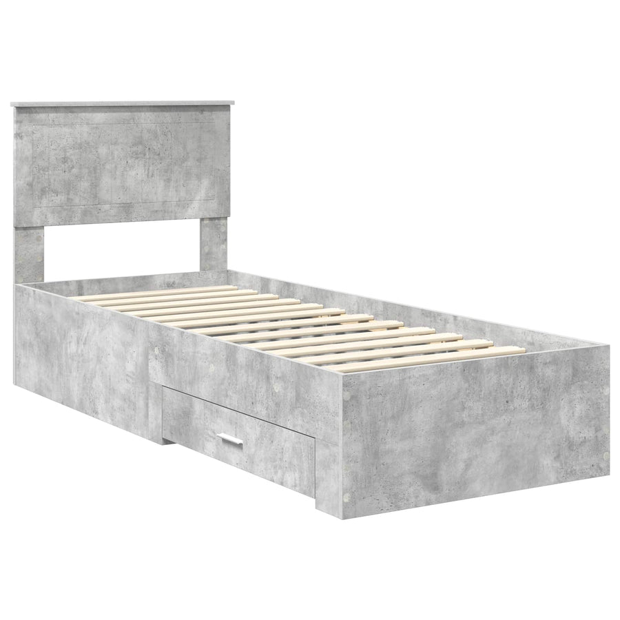 Bedframe Beton Grijs en Zilver 75 x 190 cm Bewerkt hout