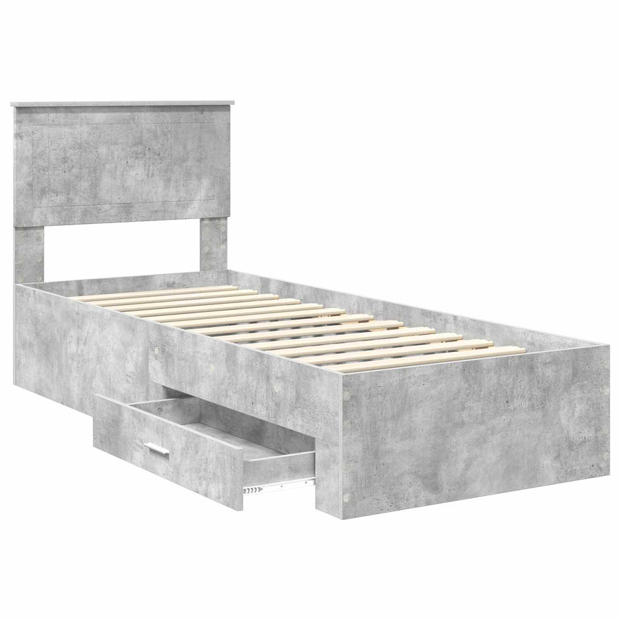 Bedframe Beton Grijs en Zilver 75 x 190 cm Bewerkt hout