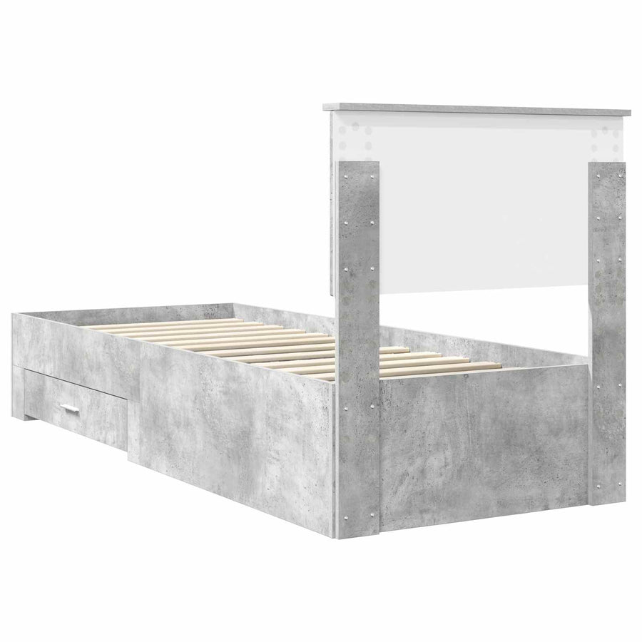Bedframe Beton Grijs en Zilver 75 x 190 cm Bewerkt hout