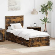 Bedframe 75x190 cm gerookt eiken zilver bewerkt hout