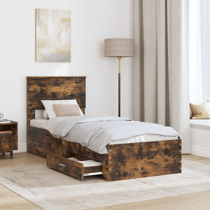 Bedframe Gerookt Eiken en Zilver 75 x 190 cm Bewerkt hout