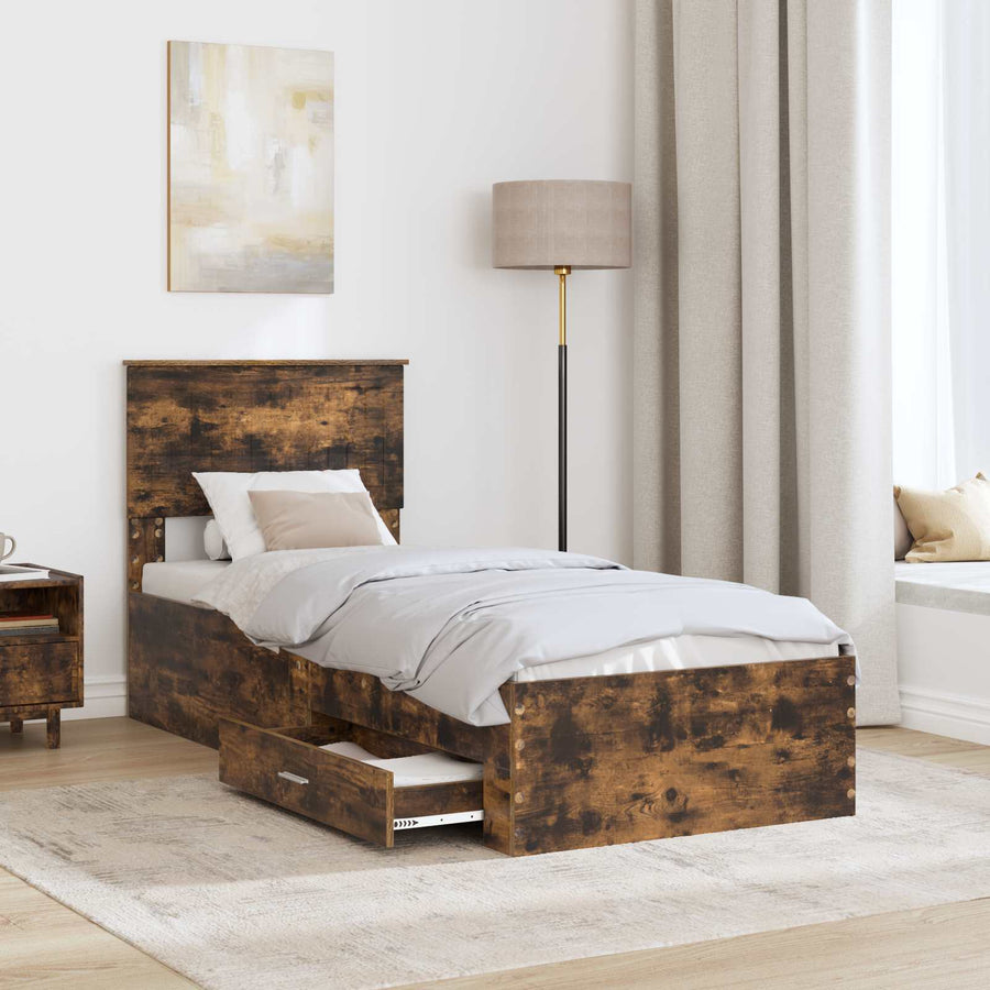 Bedframe Gerookt Eiken en Zilver 75 x 190 cm Bewerkt hout