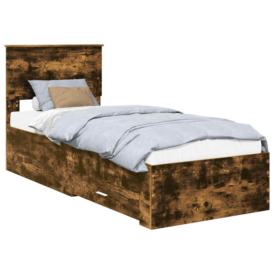 Bedframe Gerookt Eiken en Zilver 75 x 190 cm Bewerkt hout