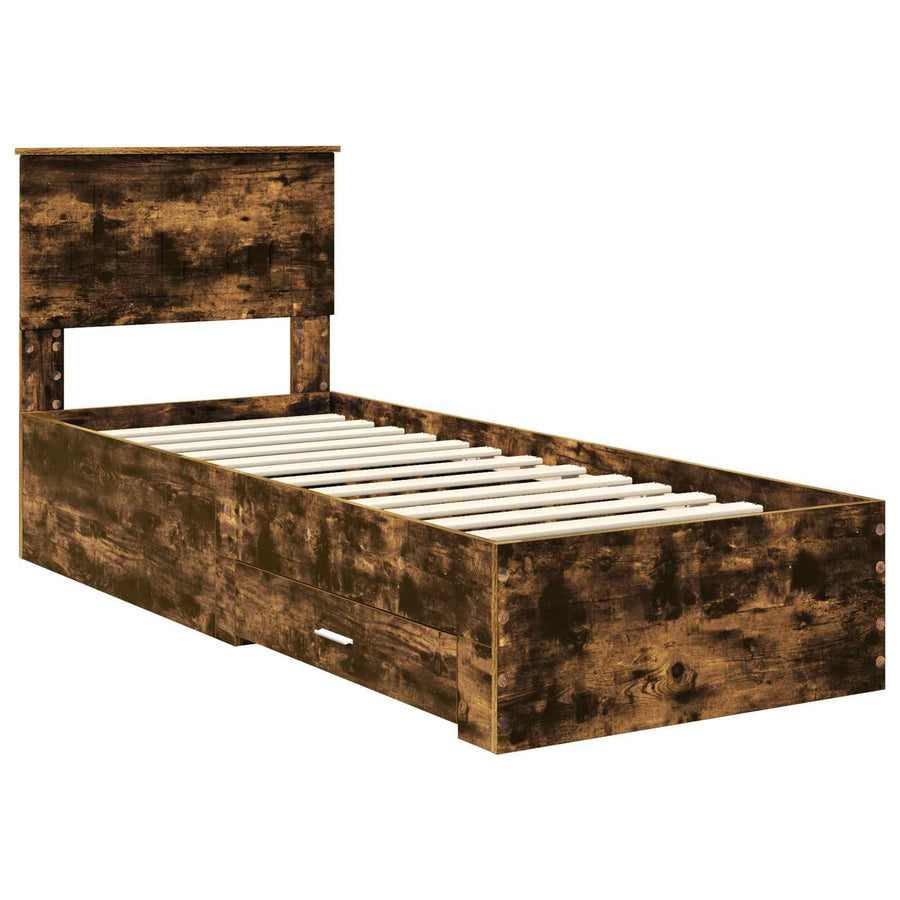 Bedframe Gerookt Eiken en Zilver 75 x 190 cm Bewerkt hout
