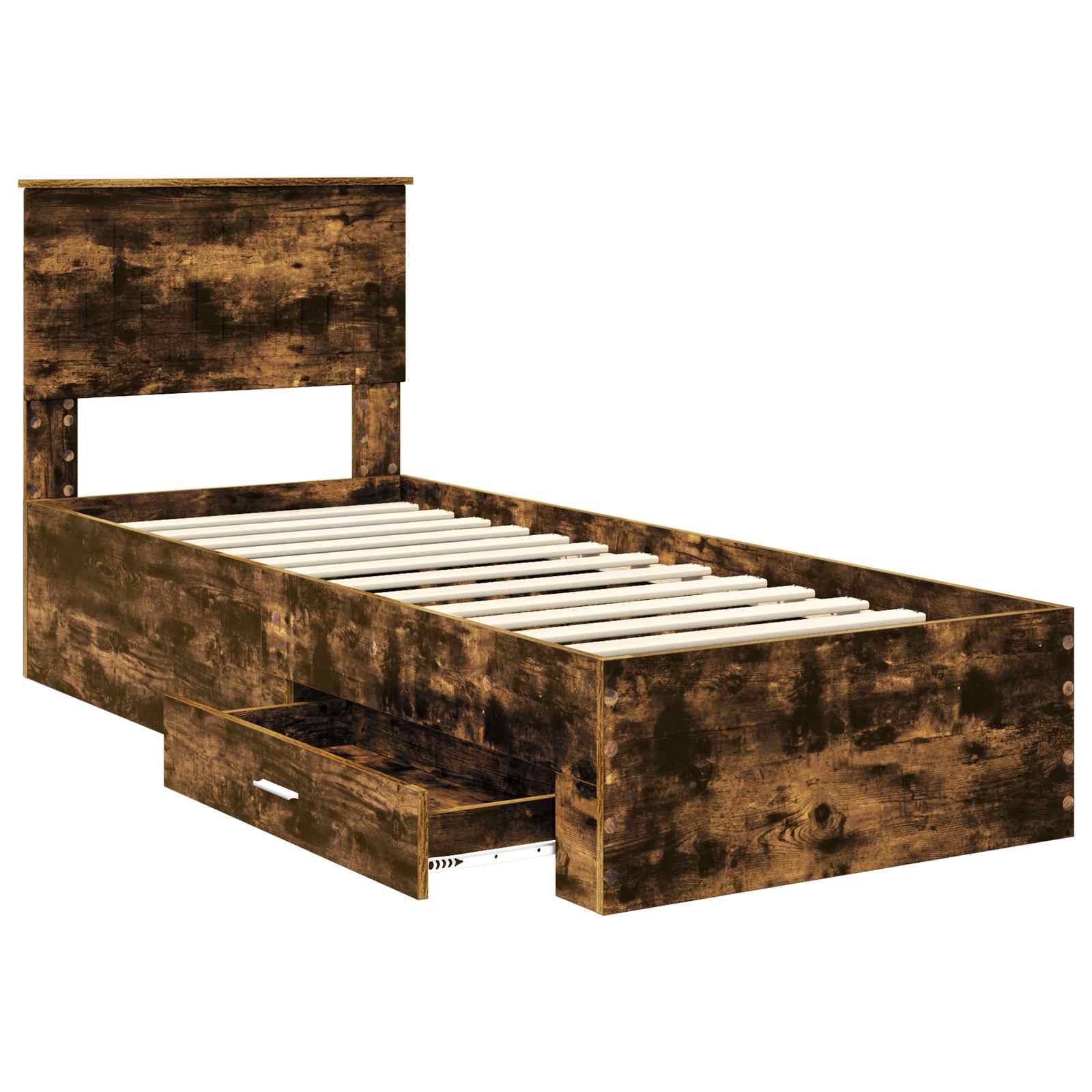 Bedframe Gerookt Eiken en Zilver 75 x 190 cm Bewerkt hout