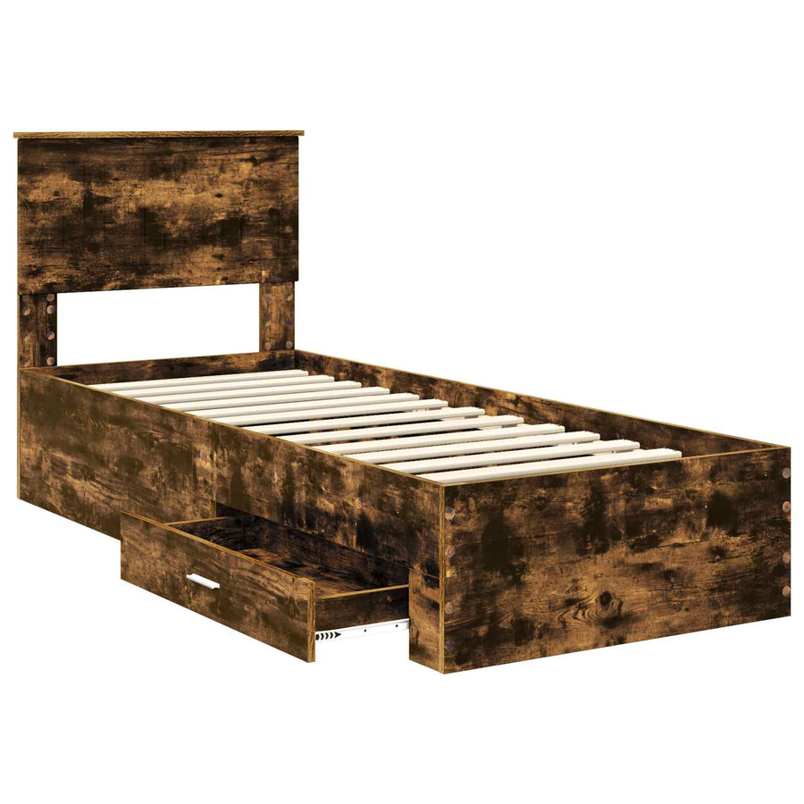 Bedframe Gerookt Eiken en Zilver 75 x 190 cm Bewerkt hout